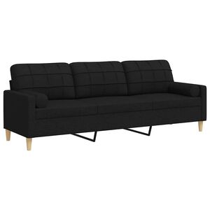 vidaXL Canap&eacute; 3 places avec oreillers d&eacute;coratifs noir 210 cm tissu