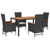 vidaXL Ensemble &agrave; manger de jardin coussins 5pcs Noir R&eacute;sine tress&eacute;e