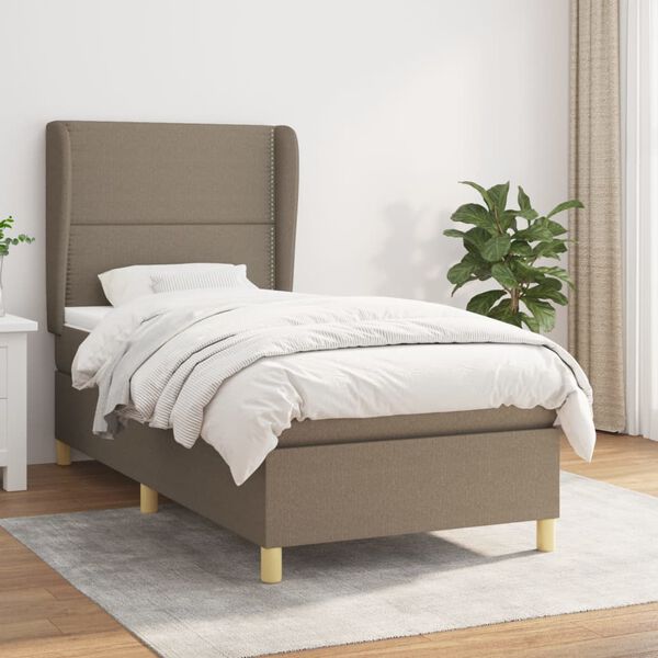 vidaXL Sommier &agrave; lattes de lit avec matelas Taupe 90x190 cm Tissu