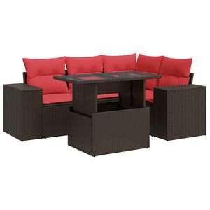 vidaXL Salon de jardin avec coussins 5pcs marron r&eacute;sine tress&eacute;e acacia
