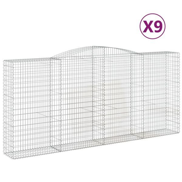 vidaXL Paniers &agrave; gabions arqu&eacute;s 9 pcs 400x50x180/200 cm Fer galvanis&eacute;