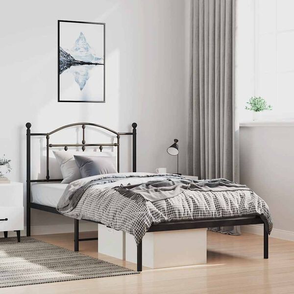 vidaXL Cadre de lit m&eacute;tal sans matelas avec t&ecirc;te de lit noir 100x190cm