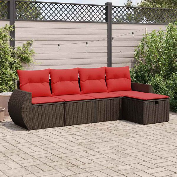 vidaXL Salon de jardin avec coussins 5 pcs marron r&eacute;sine tress&eacute;e