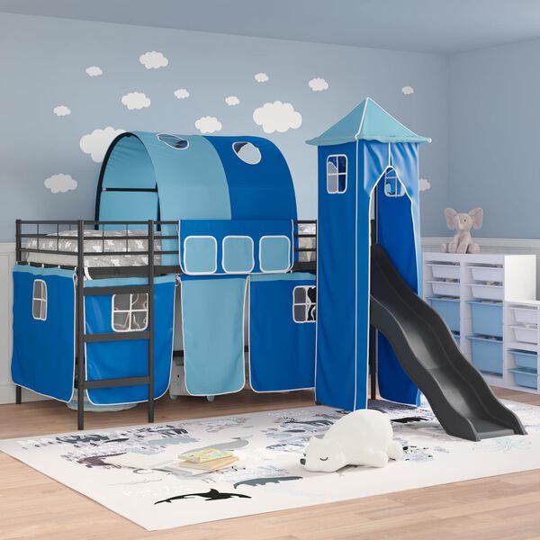 vidaXL Lit mezzanine pour enfants Noir et Bleu 107 x 200 cm M&eacute;tал