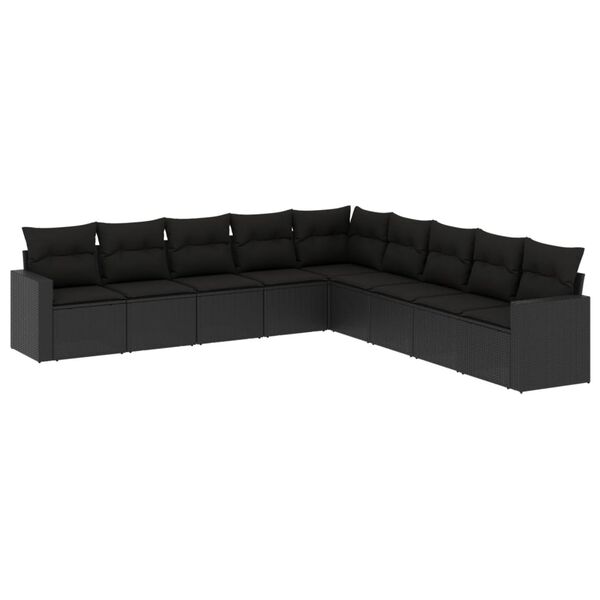 vidaXL Salon de jardin 9 pcs avec coussins noir r&eacute;sine tress&eacute;e