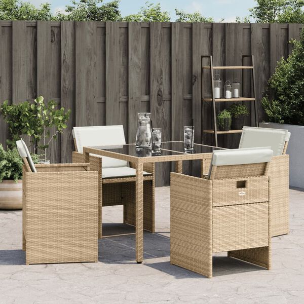 vidaXL Chaises de jardin avec coussins lot de 4 beige r&eacute;sine tress&eacute;e