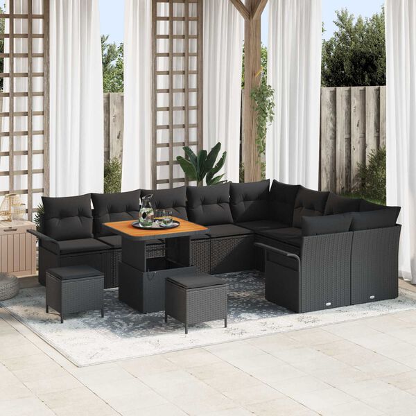vidaXL Ensemble de canapé de jardin avec coussin 12 pcs Noir