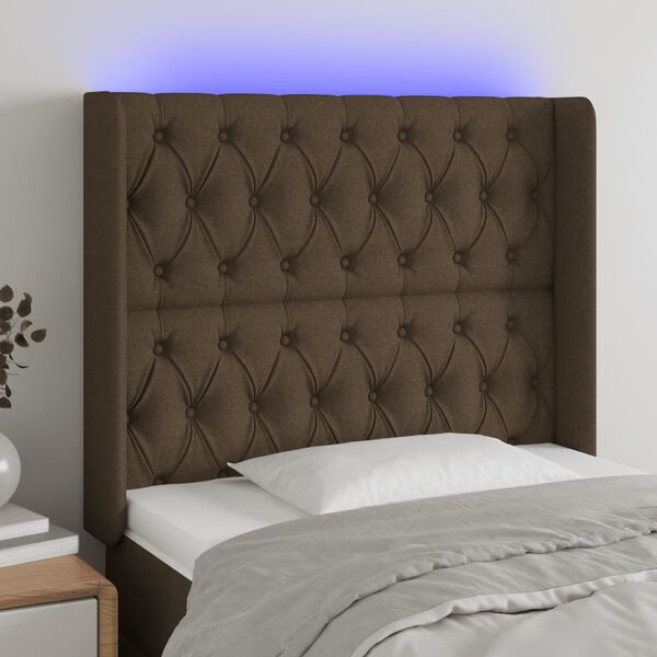 vidaXL T&ecirc;te de lit &agrave; LED Marron fonc&eacute; 93x16x118/128 cm Tissu