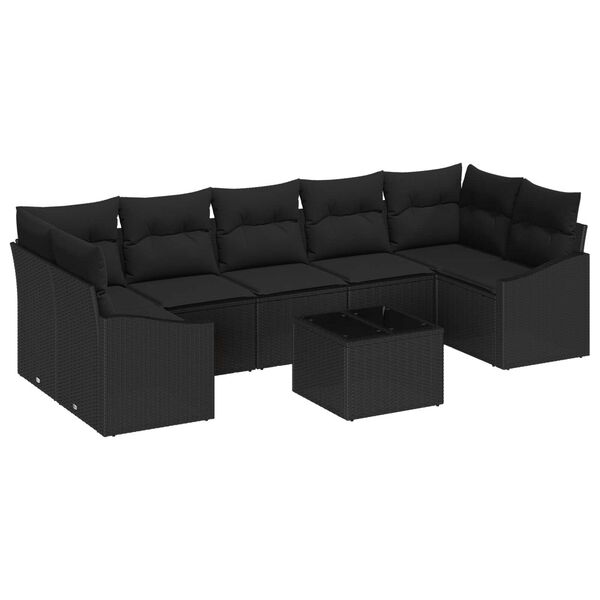 vidaXL Ensemble de Canapés avec coussin 8 pcs Noir polyrotin