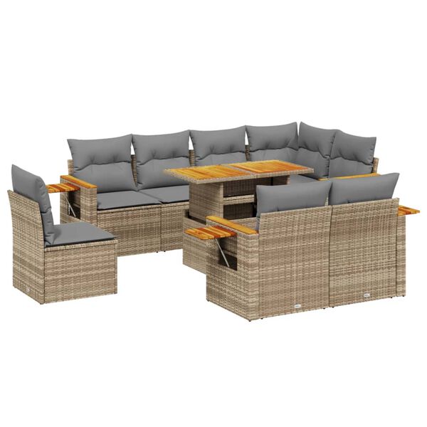 vidaXL Salon de jardin avec coussins 9 pcs beige r&eacute;sine tress&eacute;e