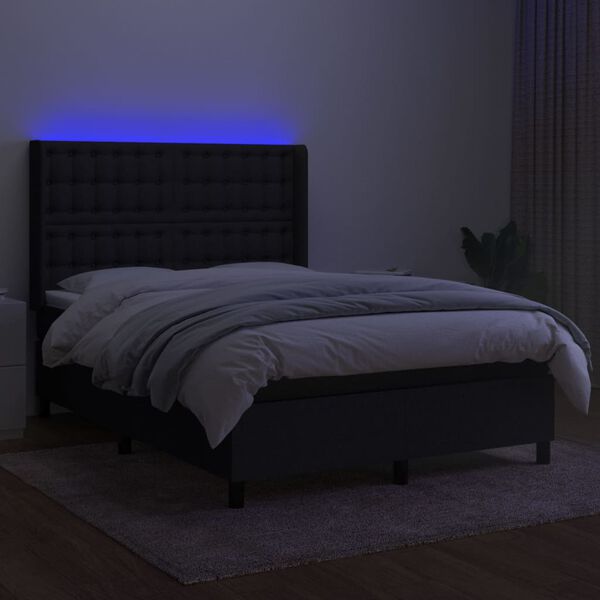 vidaXL Sommier &agrave; lattes de lit matelas et LED Noir 140x190 cm Tissu