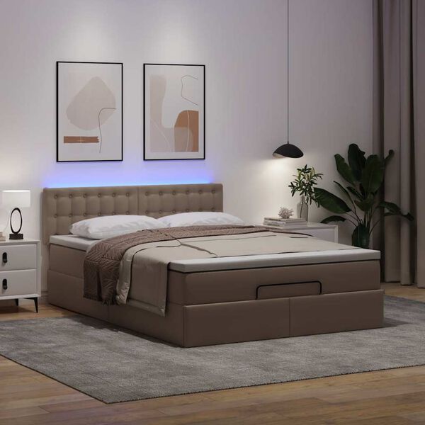 vidaXL Lit ottoman avec matelas & LED Cappuccino 140x190cm similicuir