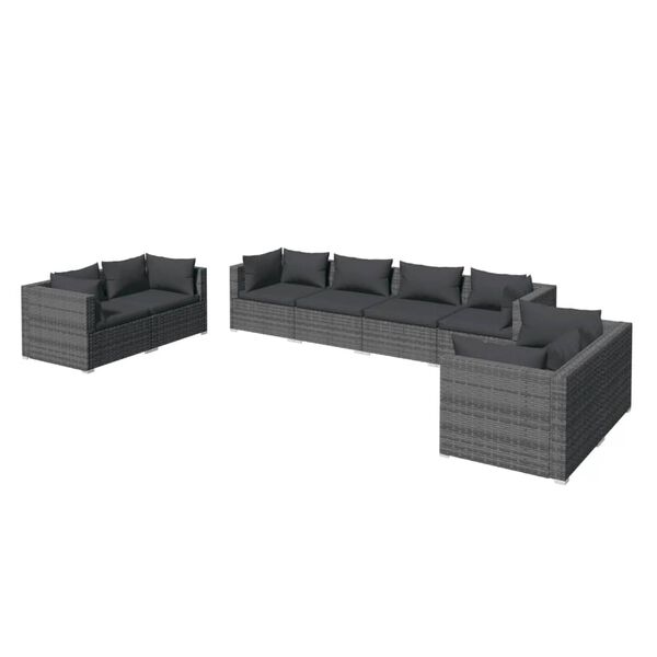 vidaXL Salon de jardin 8 pcs avec coussins R&eacute;sine tress&eacute;e Gris