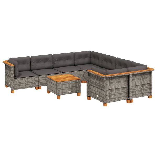 vidaXL Salon de jardin 9 pcs avec coussins gris r&eacute;sine tress&eacute;e