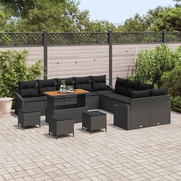 vidaXL Ensemble de canap&eacute; de jardin avec coussin 13 pcs Noir