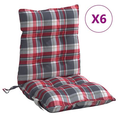 vidaXL Coussins de chaise à dossier bas lot de 6 motif carreaux rouge