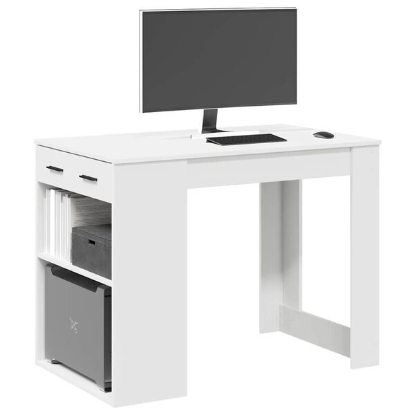 vidaXL Bureau avec tiroir et étagère blanc bois d'ingénierie