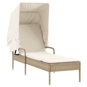 vidaXL Chaise longue avec auvent beige r&eacute;sine tress&eacute;e