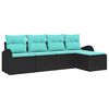 vidaXL Ensemble de Canap&eacute;s 5 pc Noir et turquoise polyrotin
