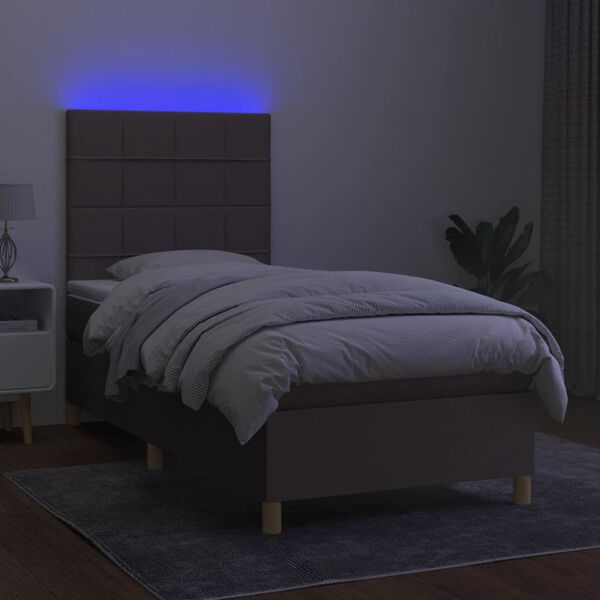 vidaXL Sommier &agrave; lattes de lit et matelas et LED Taupe 100x200cm Tissu