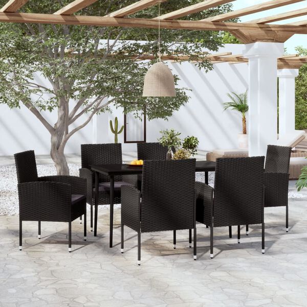 vidaXL Ensemble &agrave; manger de jardin 7 pcs Noir