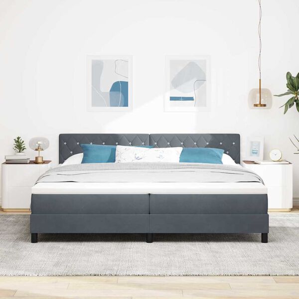 vidaXL Lit &agrave; ressort LED avec matelas Gris fonc&eacute; 200 x 200 cm Velours