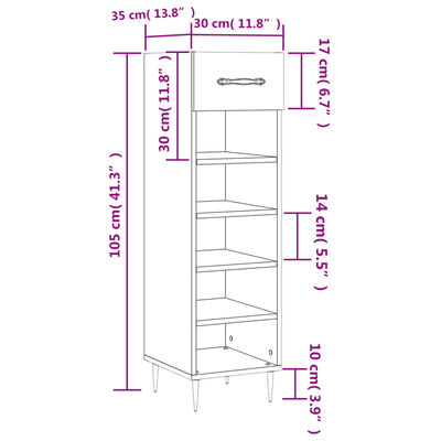 vidaXL Meuble à chaussures sonoma gris 30x35x105 cm bois d'ingénierie