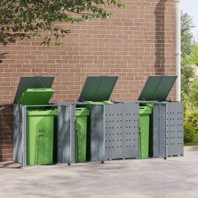 vidaXL Rangement à roulettes pour poubelles pour 5 bacs gris acier