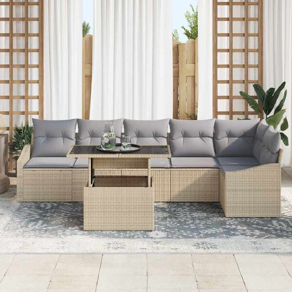 vidaXL Ensemble de canap&eacute; de jardin 7 pcs beige et gris clair