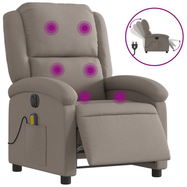 vidaXL Fauteuil de massage inclinable &eacute;lectrique Taupe Tissu