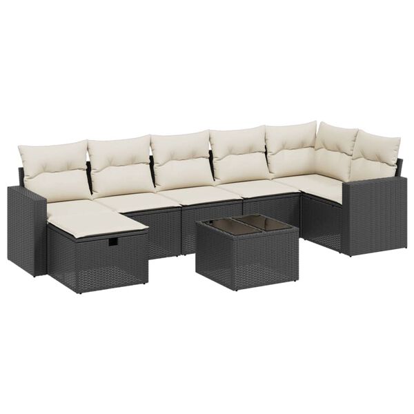 vidaXL Salon de jardin 8 pcs avec coussins noir r&eacute;sine tress&eacute;e