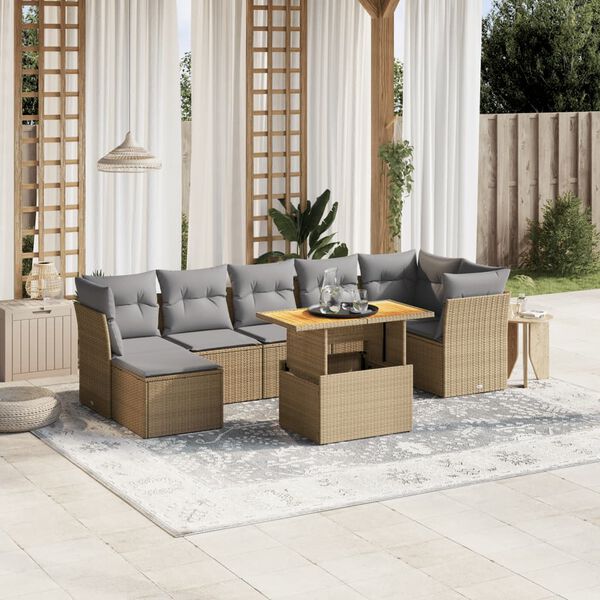 vidaXL Salon de jardin avec coussins 8 pcs beige r&eacute;sine tress&eacute;e