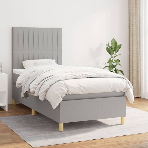 vidaXL Sommier &agrave; lattes de lit avec matelas Gris clair 90x200 cm Tissu
