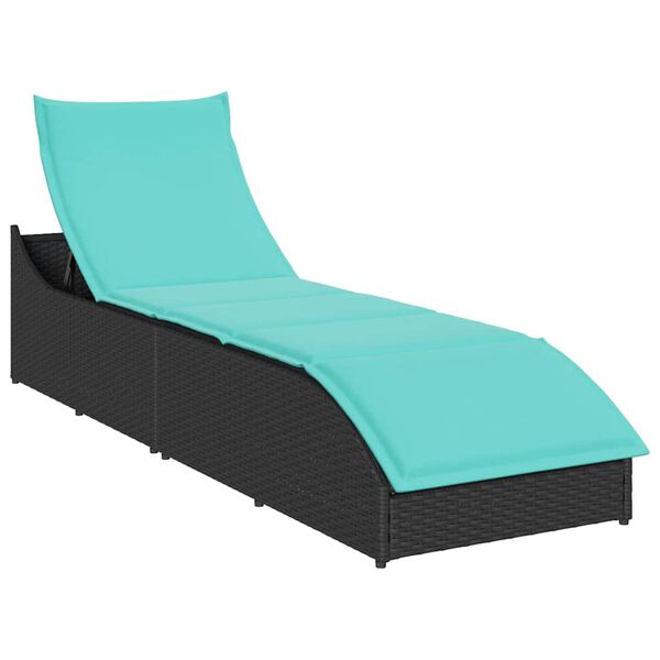 vidaXL Chaise longue pliante coussin et rangement noir r&eacute;sine tress&eacute;e