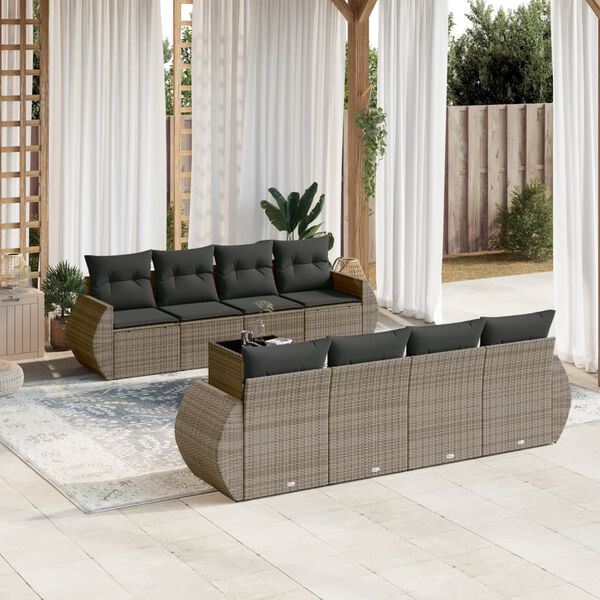 vidaXL Salon de jardin 9 pcs avec coussins gris r&eacute;sine tress&eacute;e