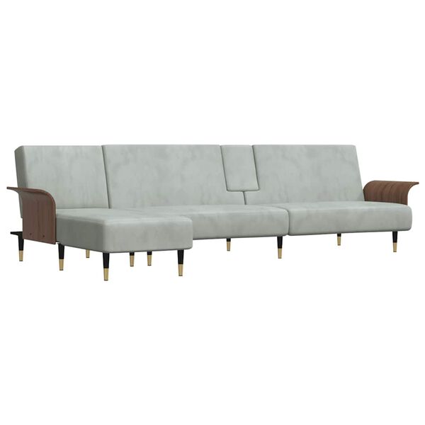 vidaXL Canap&eacute;-lit en forme de L gris clair 279x140x70 cm velours
