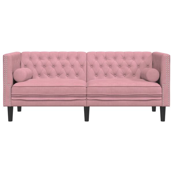 vidaXL Canap&eacute; Chesterfield avec traversins 2 places rose velours