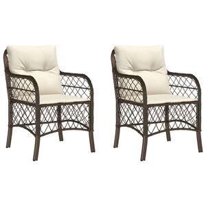 vidaXL Chaises de jardin avec coussins lot de 2 marron r&eacute;sine tress&eacute;e