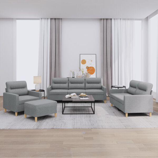 vidaXL Ensemble de canap&eacute;s 4 pcs avec coussins Gris clair Tissu