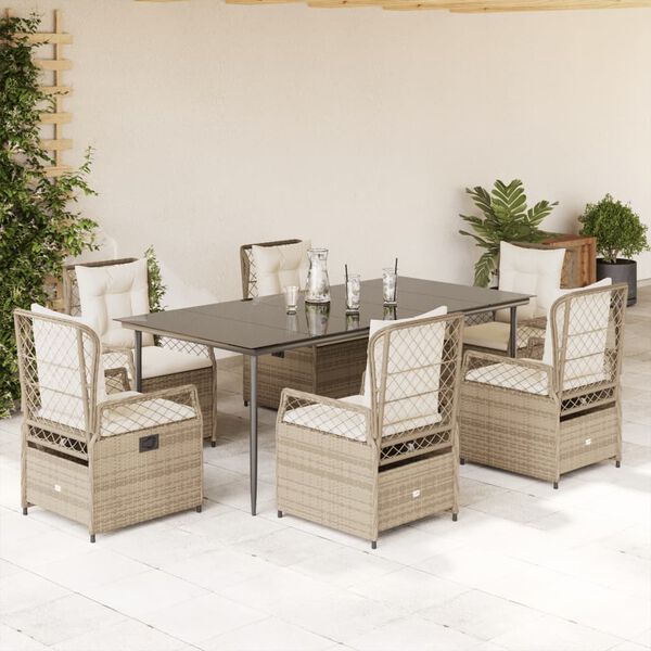 vidaXL Ensemble &agrave; manger de jardin et coussins 7 pcs beige poly rotin