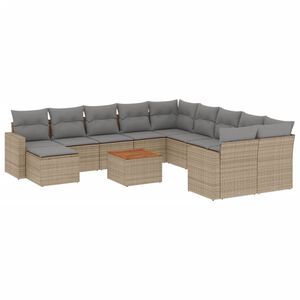 vidaXL Salon de jardin et coussins 12 pcs m&eacute;lange beige r&eacute;sine tress&eacute;e