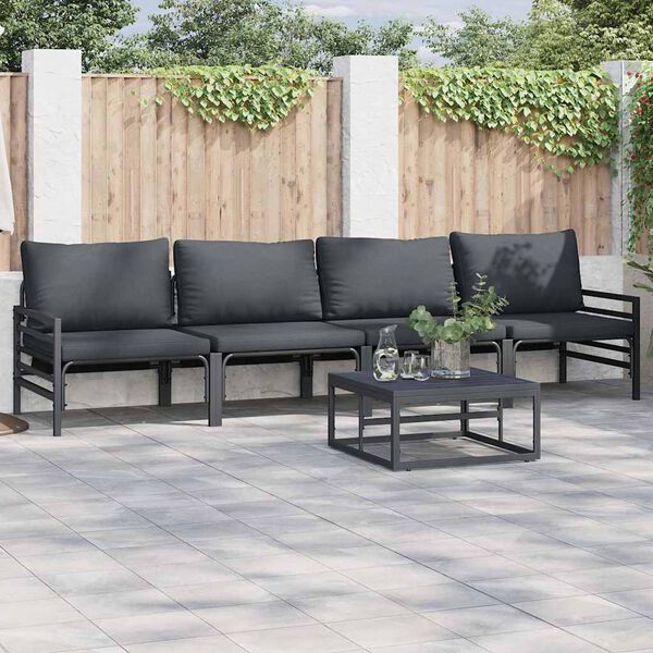 vidaXL Ensemble de canap&eacute; de jardin avec coussin 4 pcs Noir Acier