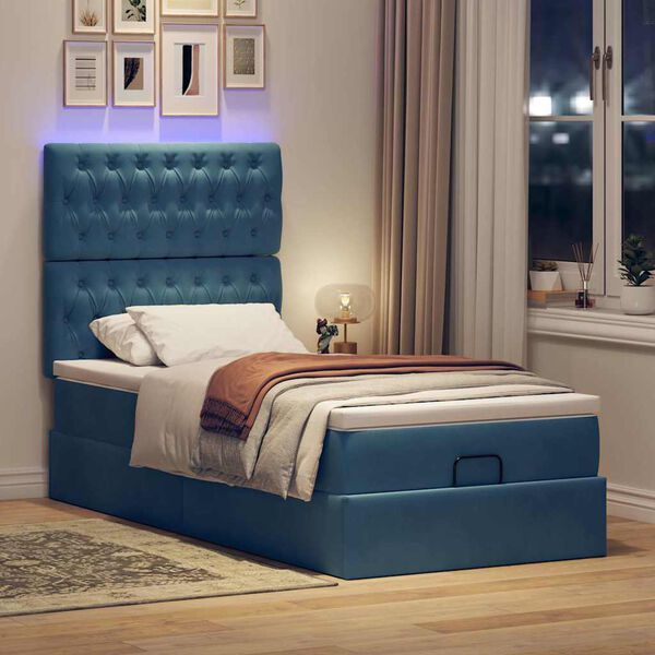 vidaXL Cadre de lit ottoman avec matelas bleu foncé 90x200 cm velours