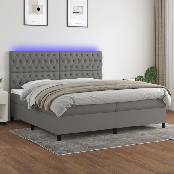 vidaXL Sommier &agrave; lattes de lit et matelas et LED Gris fonc&eacute; 200x200 cm