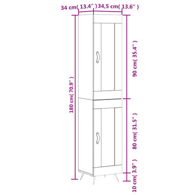 vidaXL Buffet haut Blanc brillant 34,5x34x180 cm Bois d'ingénierie