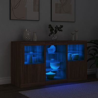 vidaXL Buffet avec lumières LED chêne marron 123x37x67 cm