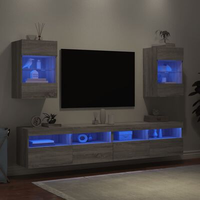 vidaXL Meubles TV muraux et lumières LED 2pcs sonoma gris 40x30x60,5cm