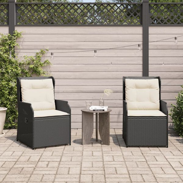 vidaXL Chaises inclinables de jardin lot de 2 et coussins noir rotin