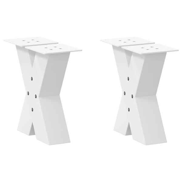 vidaXL Pieds de table basse en forme de X, 2 pi&egrave;ces, blanc, 40 x (30-31) cm, acier