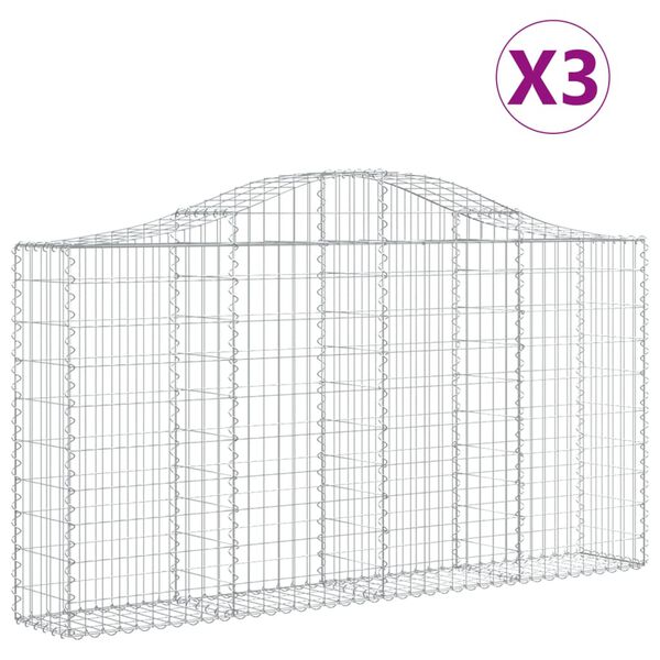 vidaXL Paniers &agrave; gabions arqu&eacute;s 3 pcs 200x30x100/120 cm Fer galvanis&eacute;